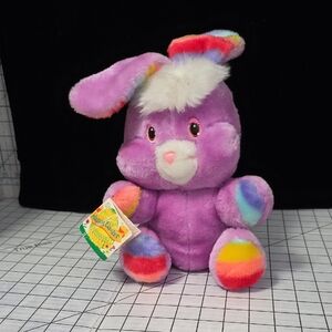 Plush Rainbow Bunny Lavender Smiling Rabbit By Animal Toy, 1984 Vintage